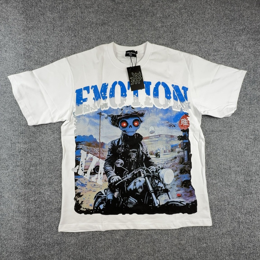 Mixed Emotion Shirt Mens Large White Motorcycle Graphic Tee Streetwear Biker